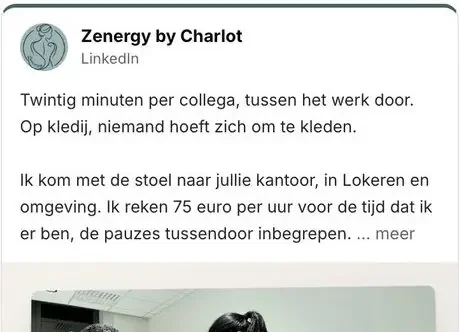 Een LinkedIn-post van Zenergy by Charlot